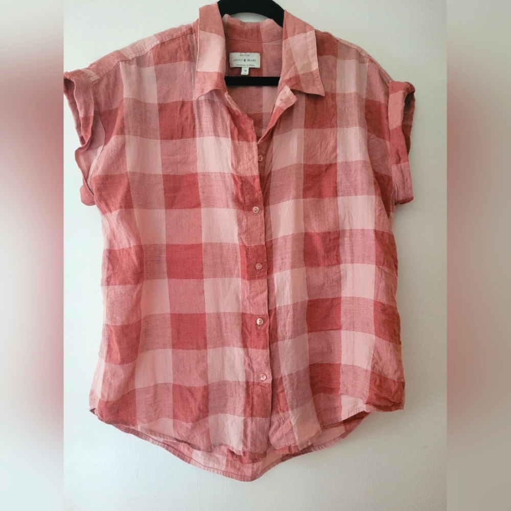 Lucky Brand Pink Plaid Button Down Shirt